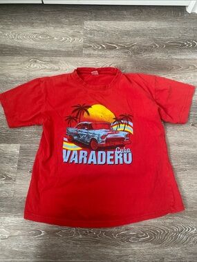Varadero Cuba Graphic Tee - Red Vintage Car Design